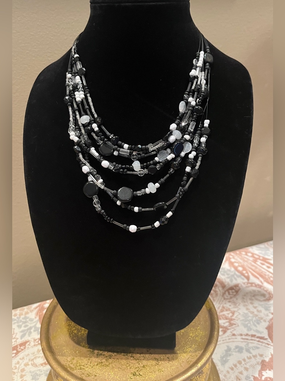Chico’s Multi-Strand Black and White Beaded Necklace